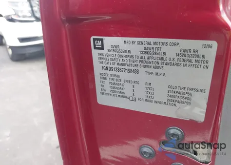 2007 Chevrolet Trailblazer Ls from USA, damaged, VIN 1GNDS13S672198488